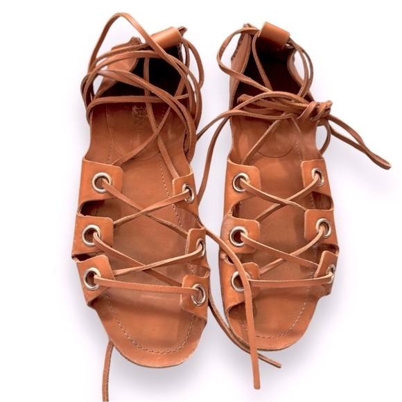 Zimmermann Leather Gladiator Flat Sandals strappy wrap riveted brown tan boho - Picture 1 of 12